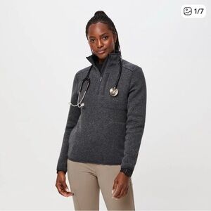 FIGS On-Shift Half Zip Sweater Knit Charcoal Gray Women’s Small Medical Pullover
